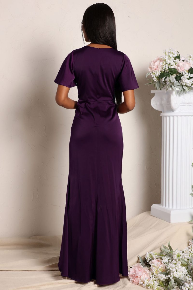 V Neck Asymmetric Ruffled Bodycon Long Party Dress - Image 3
