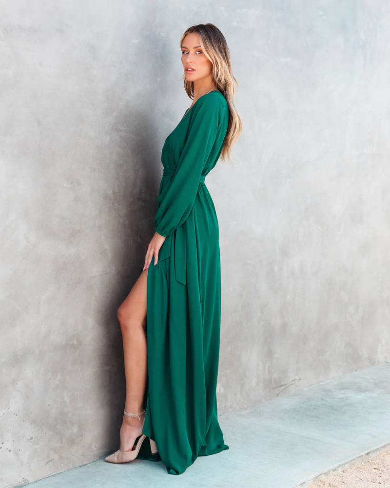 Flowy V-Neck Long Sleeve Women’s Summer Dress - Image 2