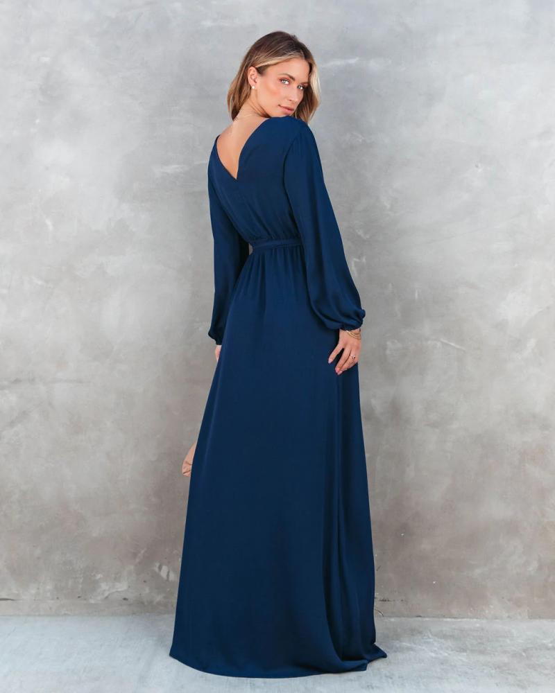 Flowy V-Neck Long Sleeve Women’s Summer Dress - Image 4