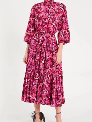 Elegant Printed Ruffle Tiered Maxi Dress with Belt