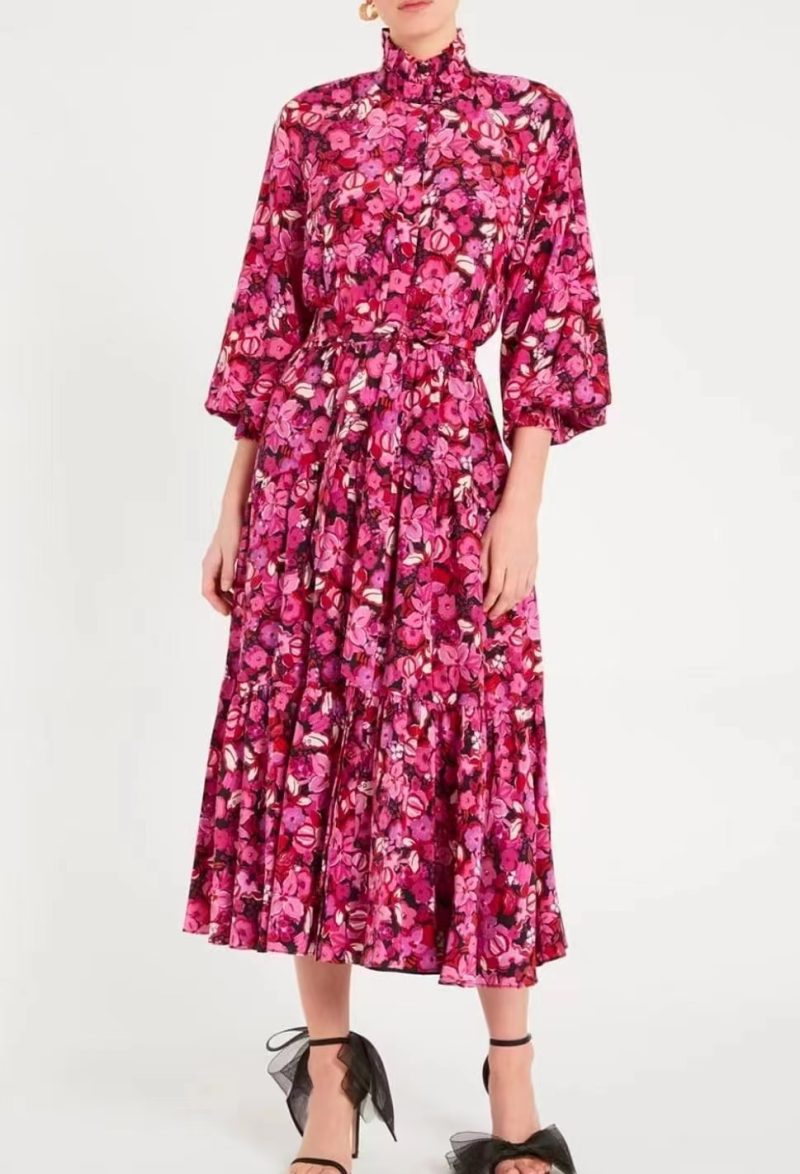 Elegant Printed Ruffle Tiered Maxi Dress with Belt