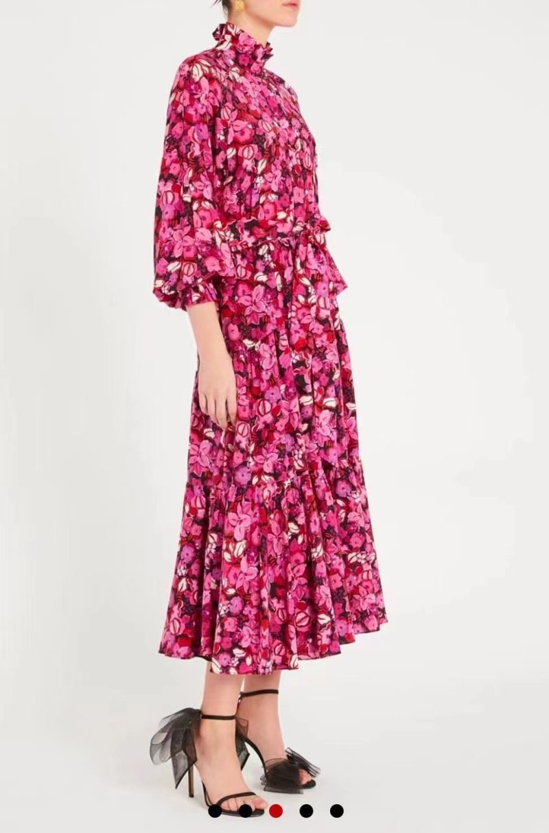 Elegant Printed Ruffle Tiered Maxi Dress with Belt - Image 2