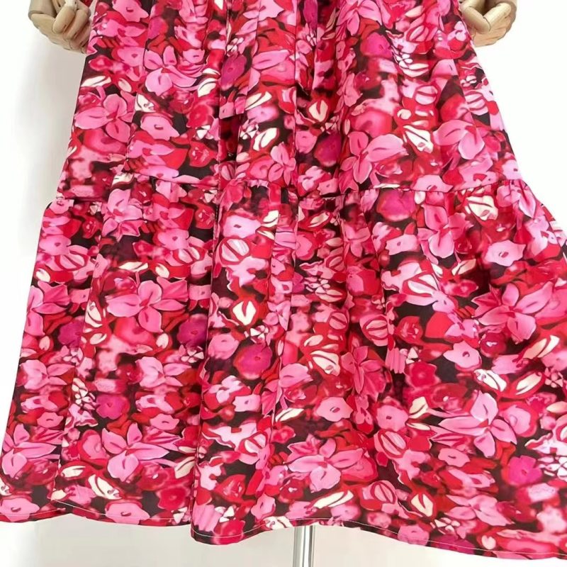 Elegant Printed Ruffle Tiered Maxi Dress with Belt - Image 3