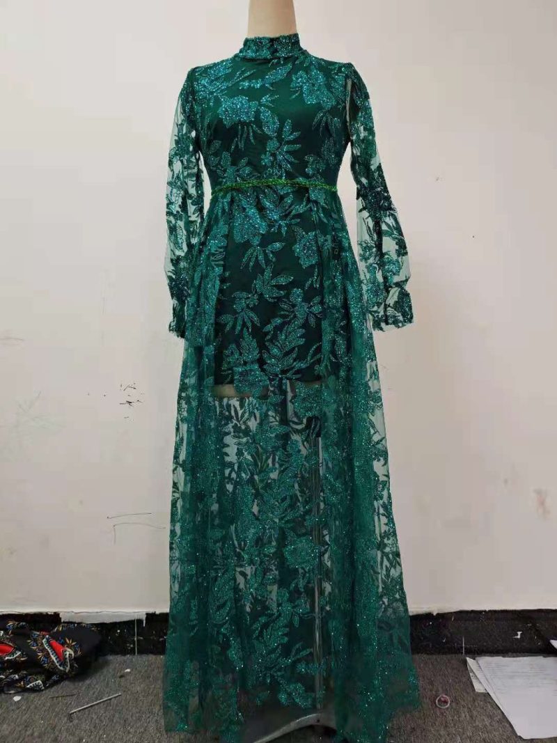 Spring Gold Embroidered Sheath Formal Swing Dress - Image 4