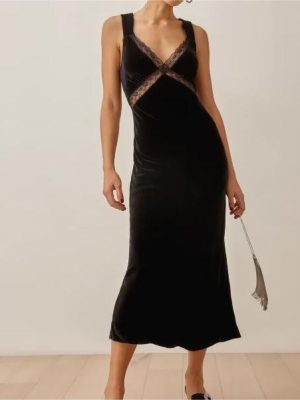 Women’s Lace Velvet Elegant Little Black Dress