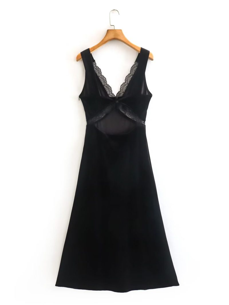 Women’s Lace Velvet Elegant Little Black Dress - Image 3