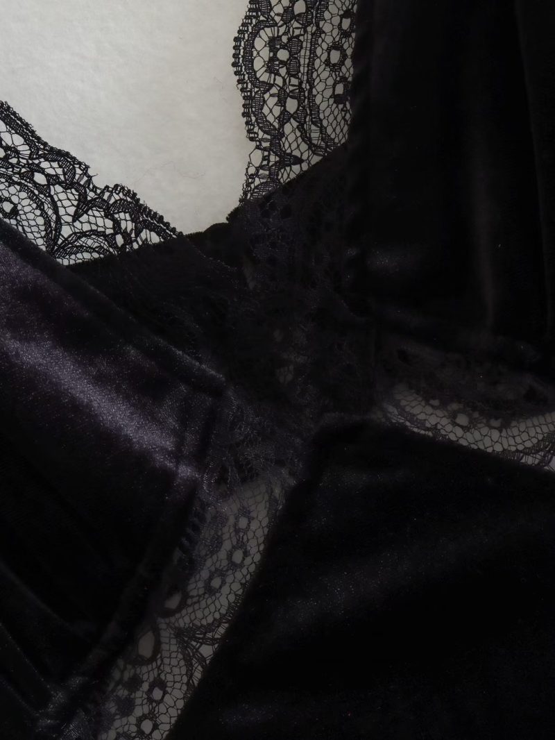 Women’s Lace Velvet Elegant Little Black Dress - Image 4