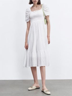 Chiffon Collared Dress for Women with Waist Detail