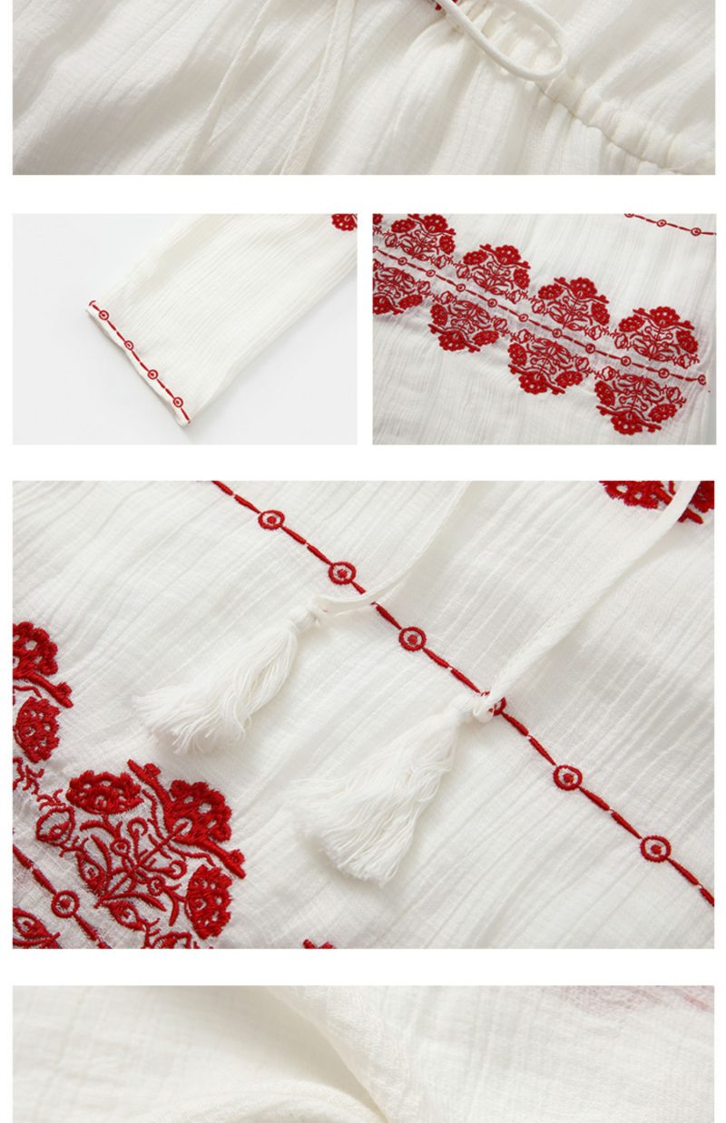 Spring Summer Bohemian White Embroidered Women Dress - Image 3