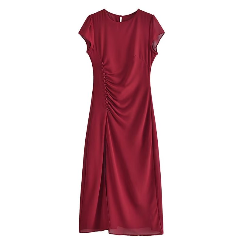 Women’s French Pleated Side Split Sleeve Dress