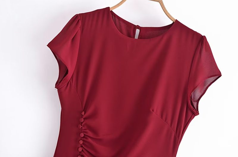 Women’s French Pleated Side Split Sleeve Dress - Image 2