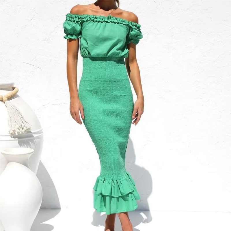 Women’s Puff Sleeve Slim Fit Fishtail Dress