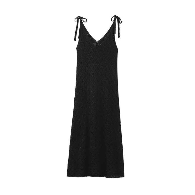 Women's Knitted Tie Strap V-Neck Midi Dress - Image 2