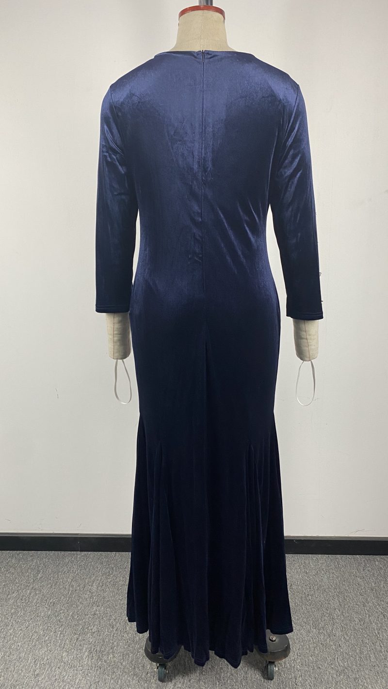 Autumn Winter Elegant Slim Velvet Buckle Dress - Image 4