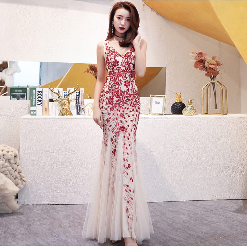 Women’s Long Fishtail Sequined Cocktail Evening Dress - Image 3