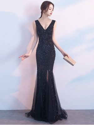 Women’s Long Fishtail Sequined Cocktail Evening Dress