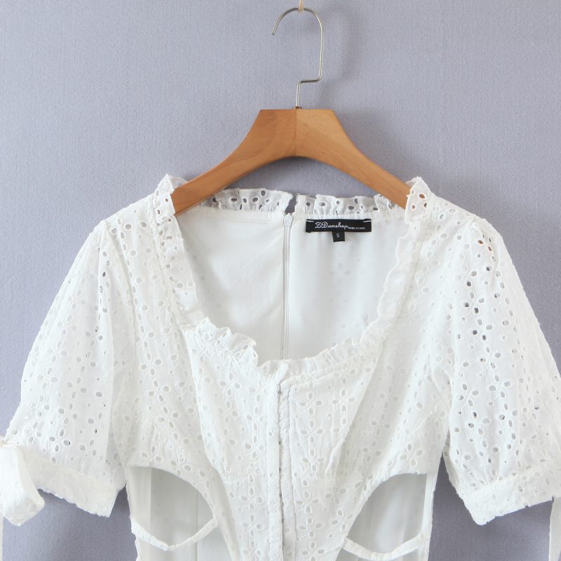 Spring Summer Lace Embroidered Waist Cutout Dress - Image 2