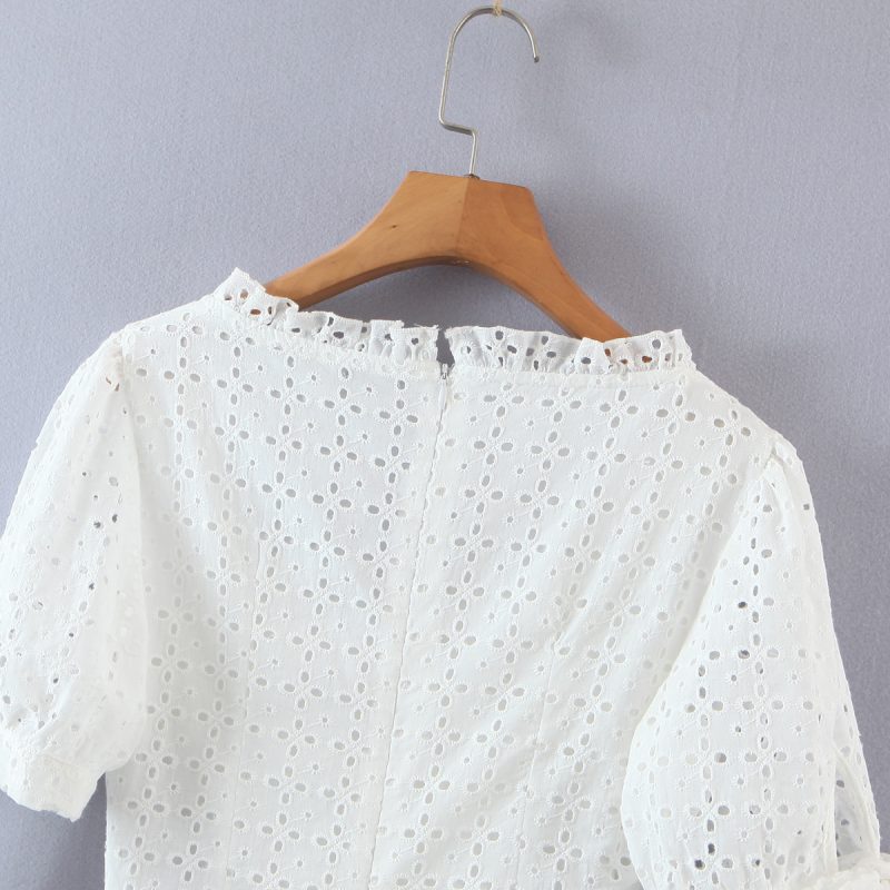 Spring Summer Lace Embroidered Waist Cutout Dress - Image 4