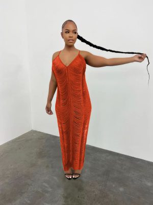 Women’s Knitted Sleeveless V-Neck Cutout Dress