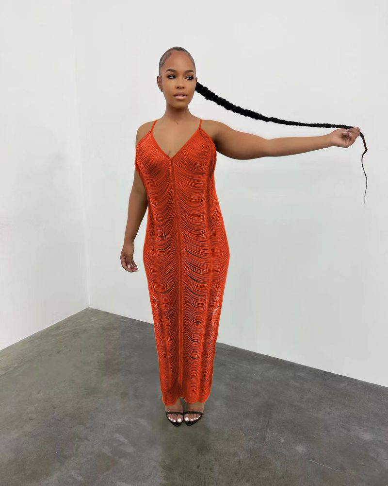 Women’s Knitted Sleeveless V-Neck Cutout Dress