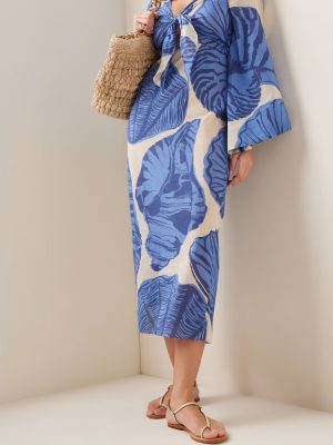 Printed V-Neck Flare Sleeve Casual Midi Dress