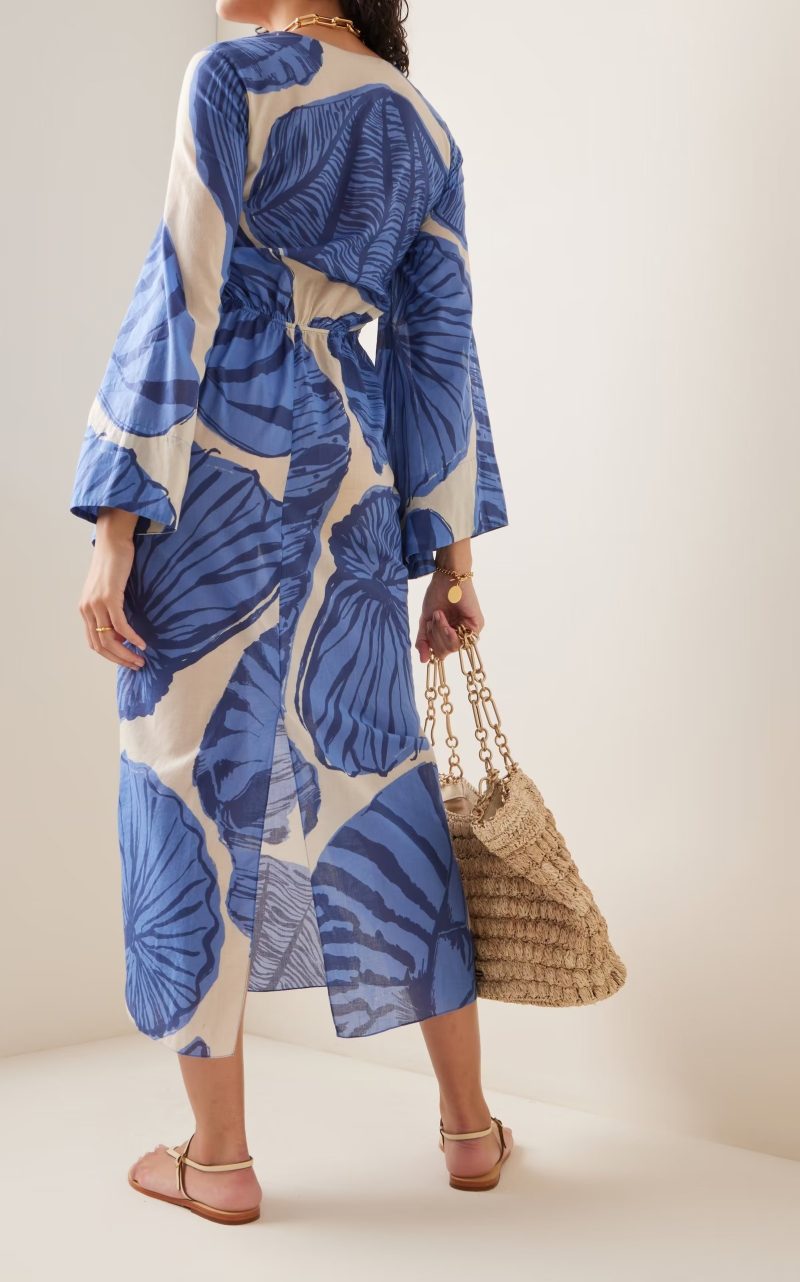 Printed V-Neck Flare Sleeve Casual Midi Dress - Image 2