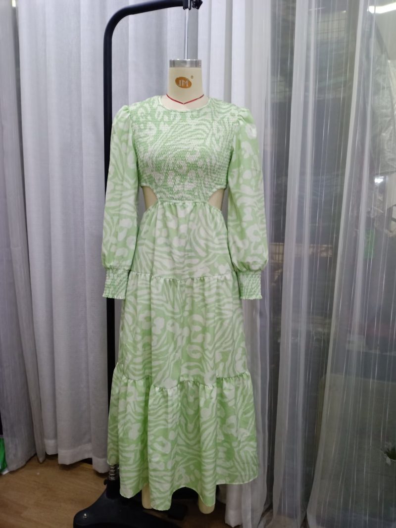 Women’s Round Neck Lantern Sleeve Elegant Dress - Image 2