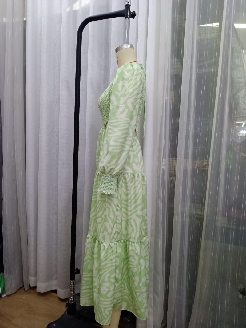 Women’s Round Neck Lantern Sleeve Elegant Dress - Image 3