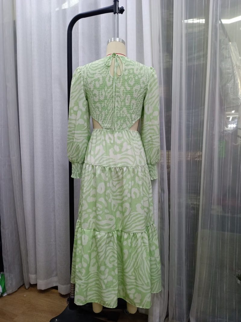 Women’s Round Neck Lantern Sleeve Elegant Dress - Image 4