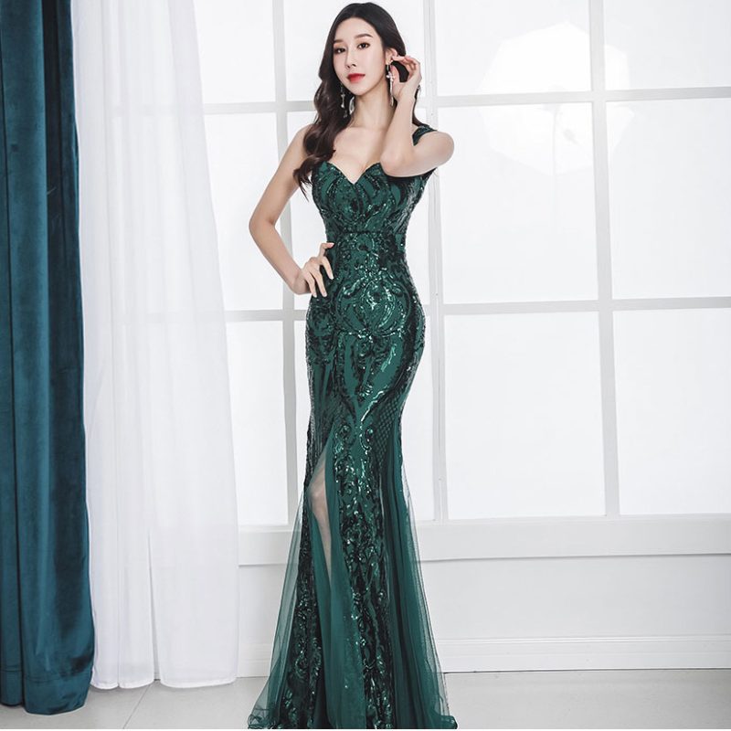 Women’s Red Sequin Fishtail Summer Evening Dress - Image 3