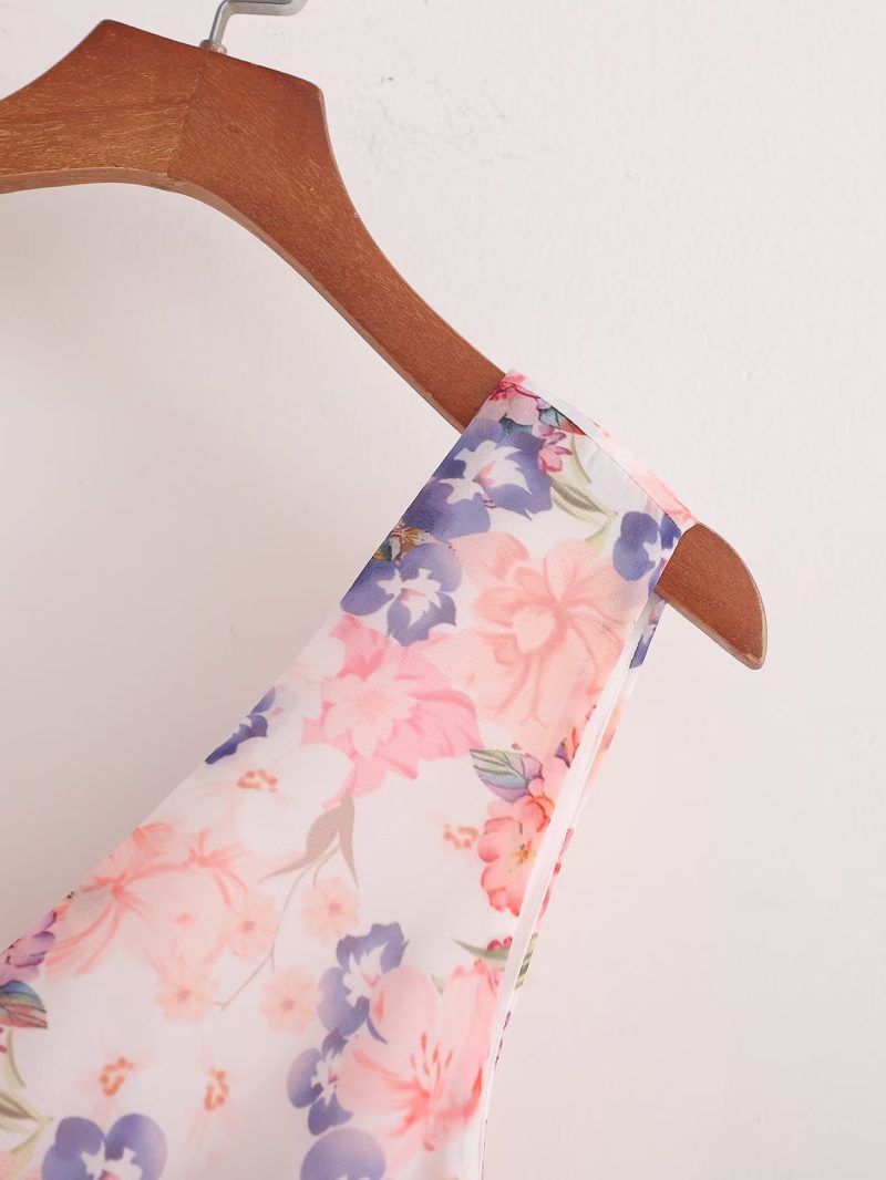 Summer White Floral Print V Neck Maxi Dress - Image 4