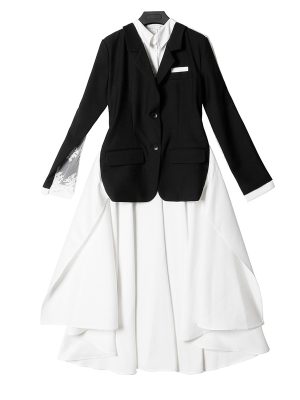 Asymmetric Lace Stitching Faux Two Piece Blazer