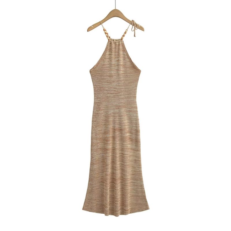 Women’s Summer Retro Beaded Backless Lace-Up Dress - Image 3