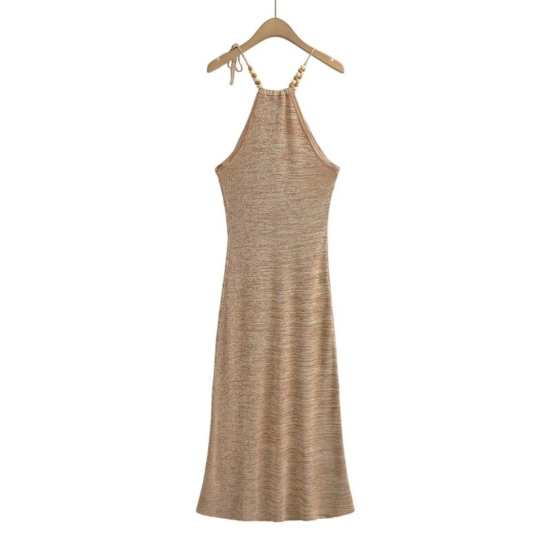 Women’s Summer Retro Beaded Backless Lace-Up Dress - Image 4