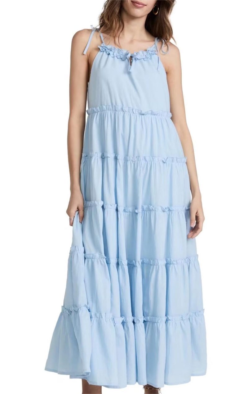 Women’s Light Blue Spliced Sling Summer Dress