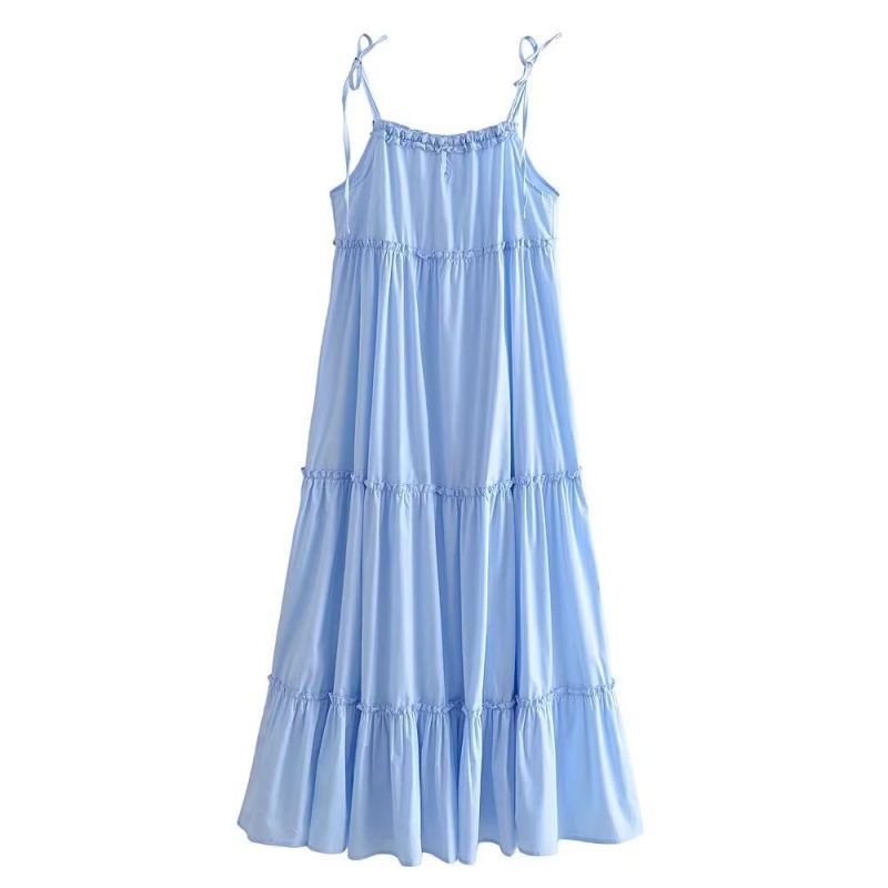 Women’s Light Blue Spliced Sling Summer Dress - Image 2