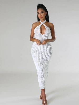 Halter Backless V-Neck Maxi Dress Women