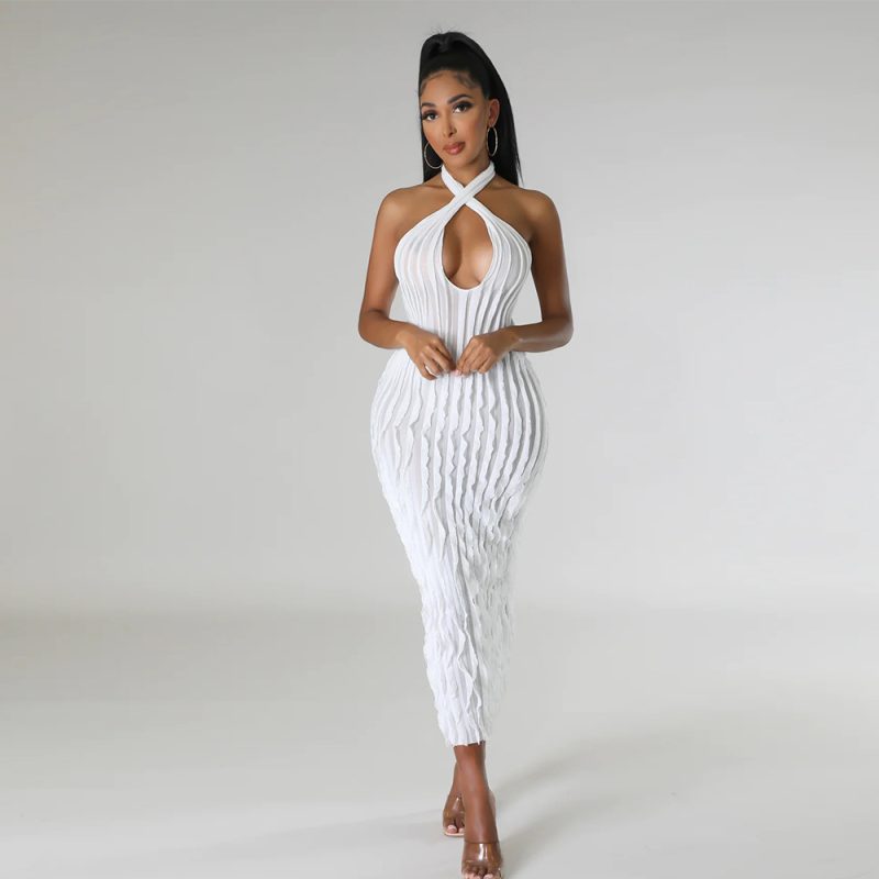 Halter Backless V-Neck Maxi Dress Women