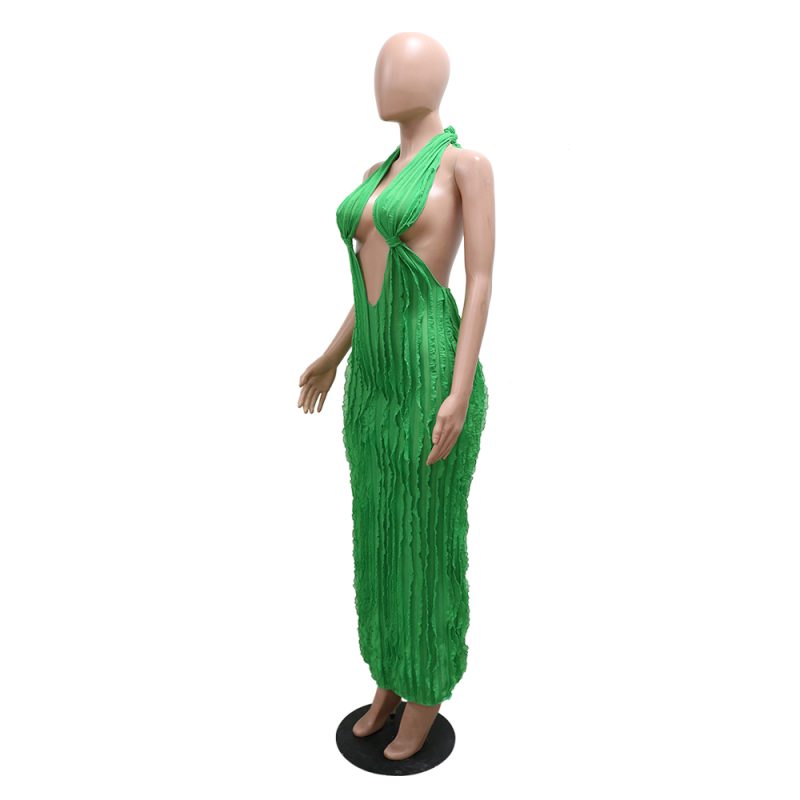 Halter Backless V-Neck Maxi Dress Women - Image 4