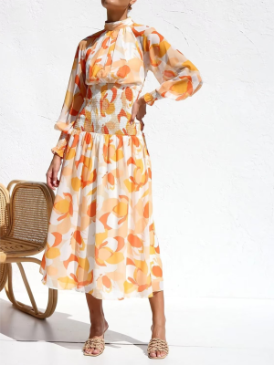 Autumn Winter Printed Long Sleeve Waist Dress