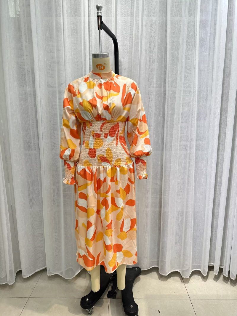 Autumn Winter Printed Long Sleeve Waist Dress - Image 2