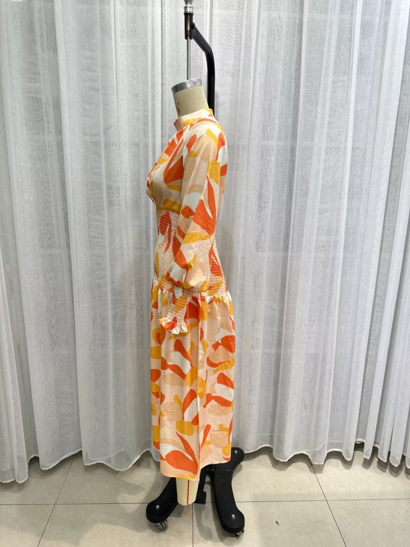 Autumn Winter Printed Long Sleeve Waist Dress - Image 4