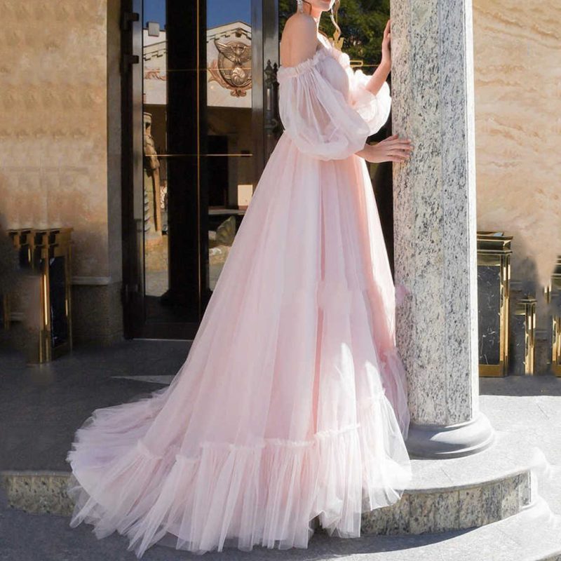 Elegant Mesh Tube Top Swing Evening Wedding Dress - Image 4