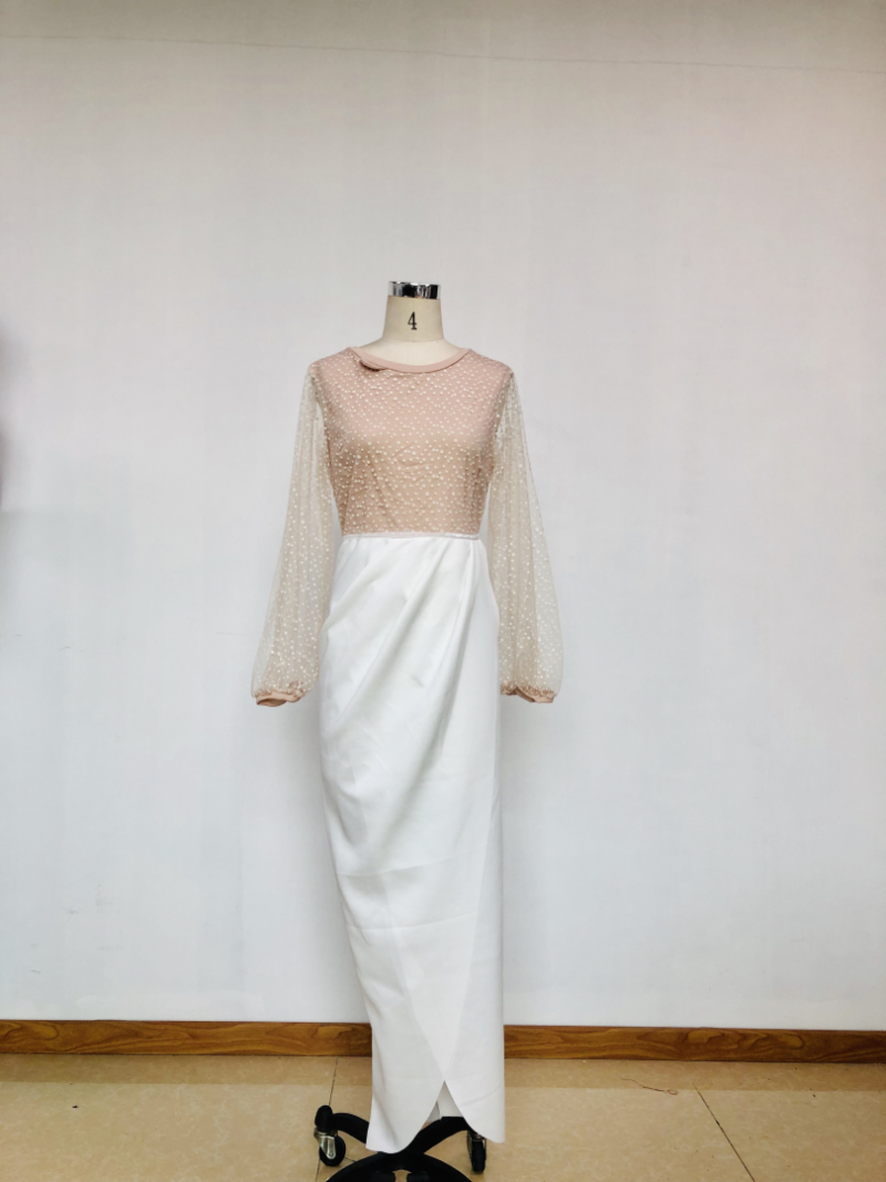 Autumn Women’s Mesh Batwing Sleeve Stitch Dress - Image 2