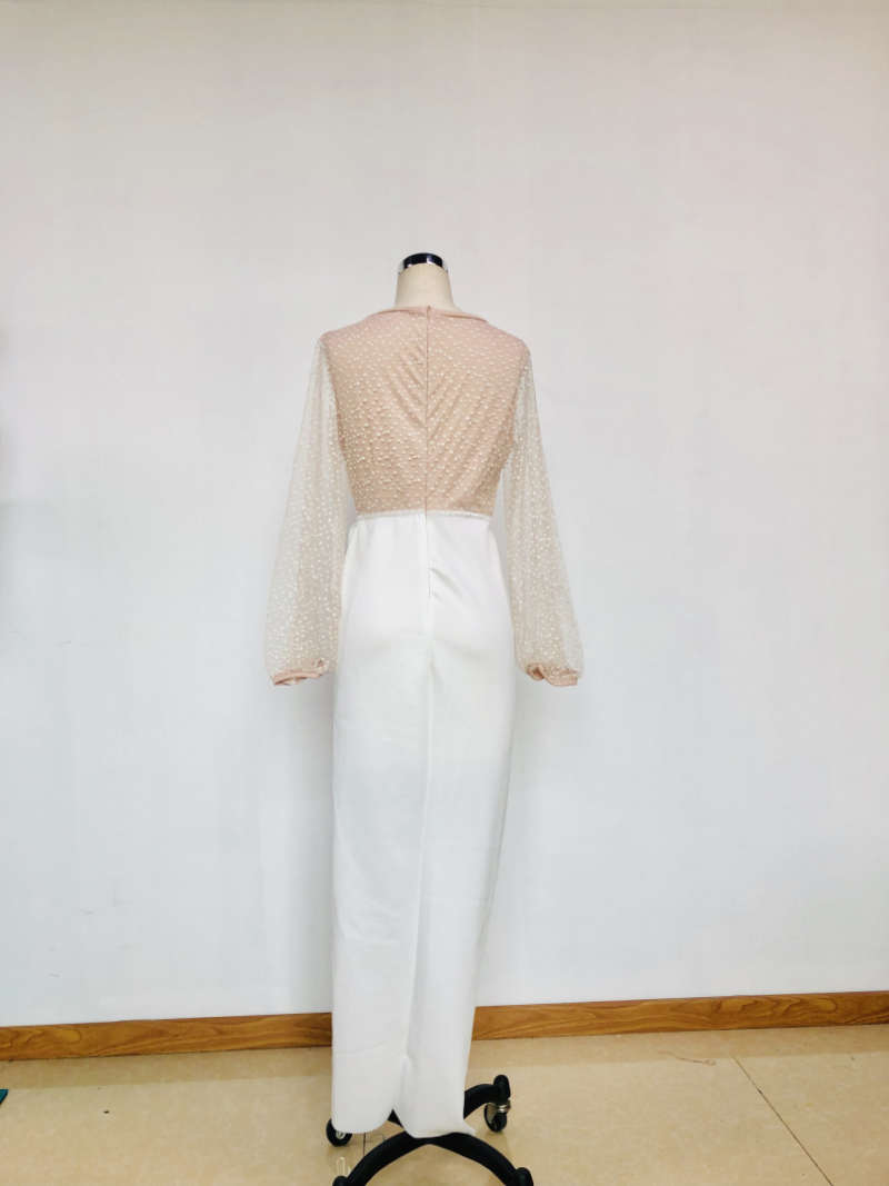 Autumn Women’s Mesh Batwing Sleeve Stitch Dress - Image 3