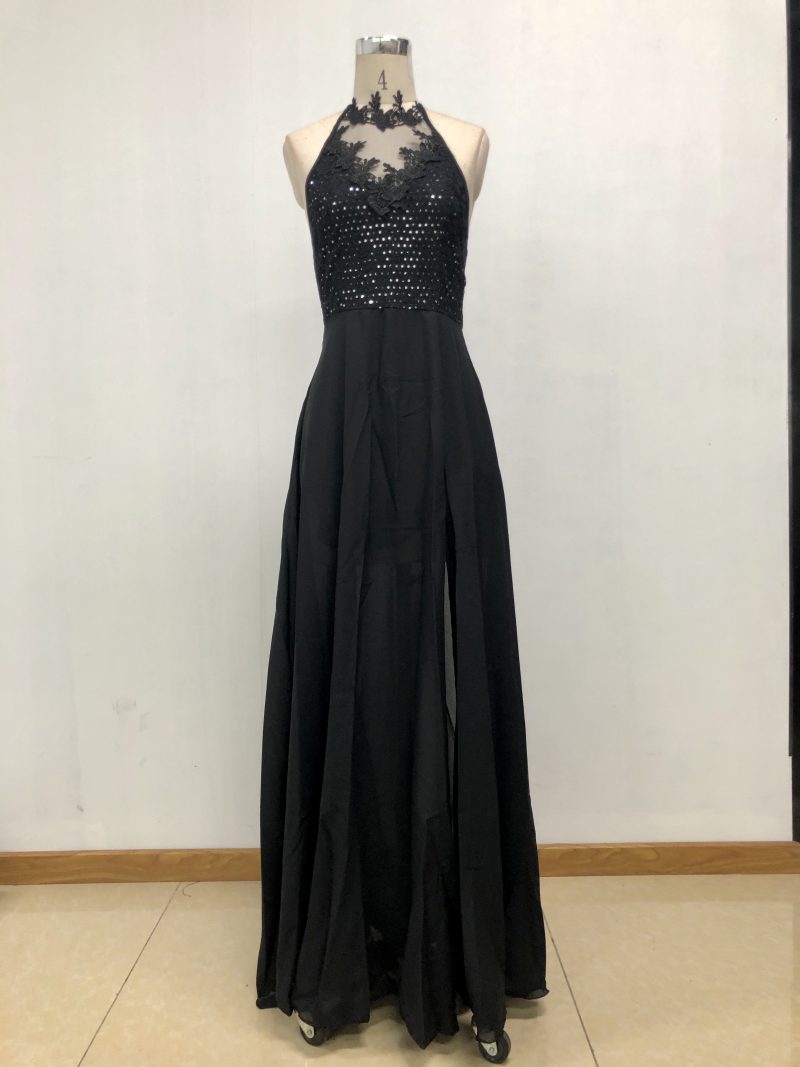 Summer Halter Lace Chiffon Split Evening Dress - Image 3