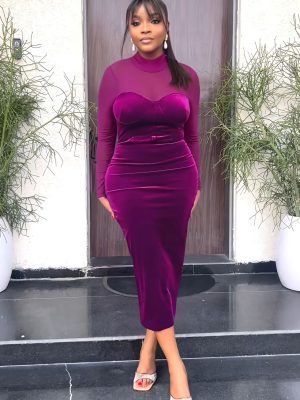 Long Sleeve Mesh Patchwork Slim Fit Dress