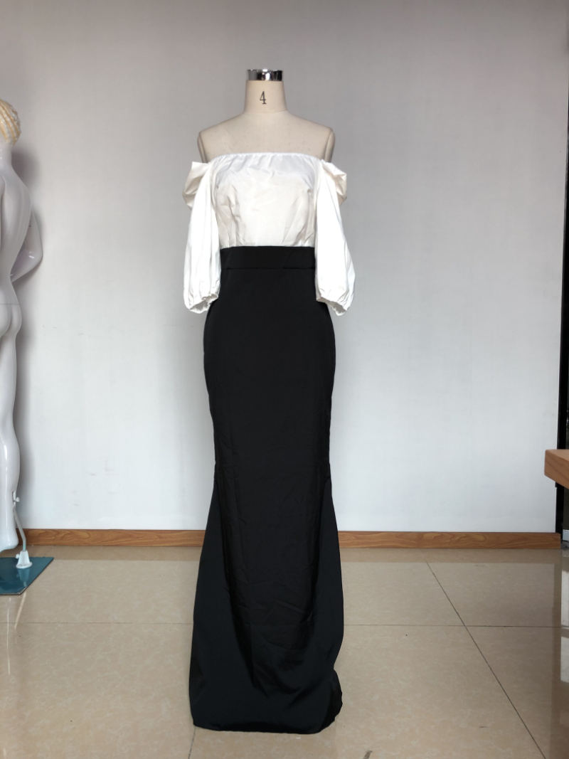 Autumn Off Shoulder Puff Sleeve Sheath Evening Dress - Image 2