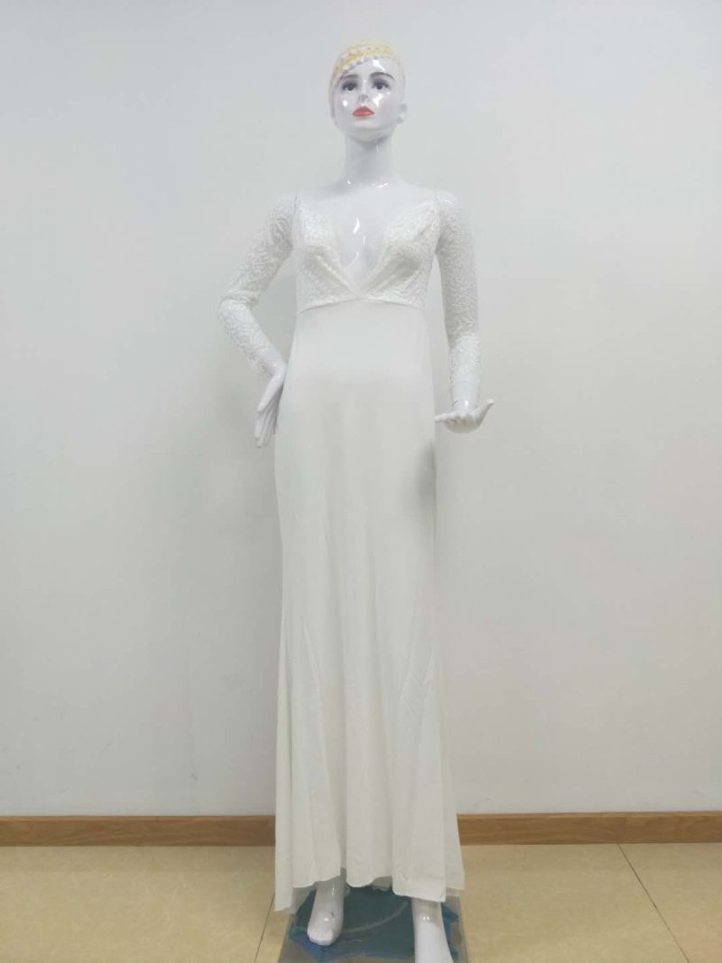 Autumn Off Shoulder Lace Long Sleeve Wedding Dress - Image 3