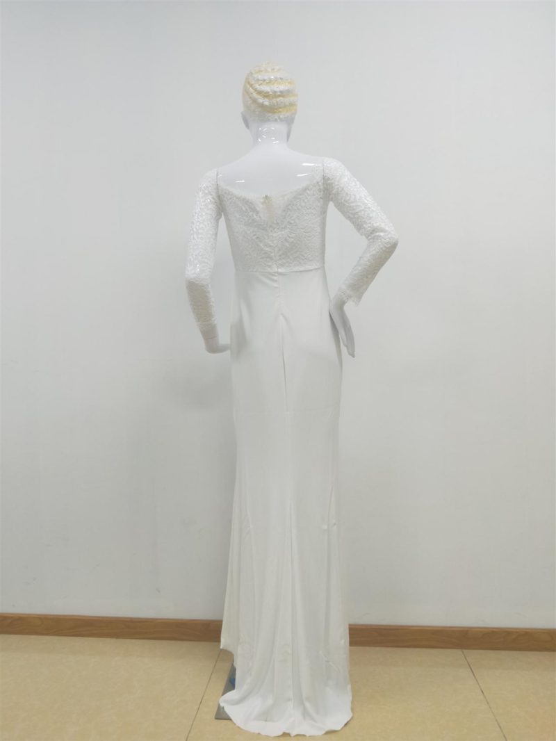 Autumn Off Shoulder Lace Long Sleeve Wedding Dress - Image 4